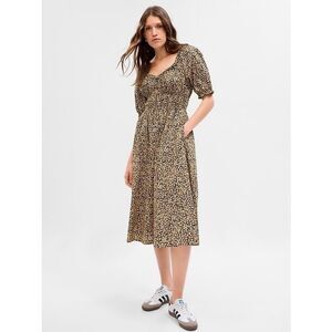 Gap Puff Sleeve Smocked Floral Midi Dress in Ditsy Khaki Size XS